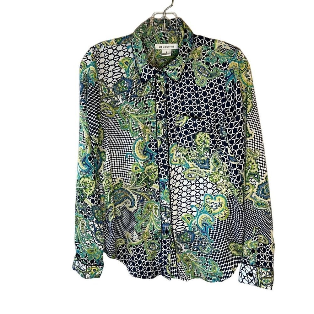 LIZ Claiborne Woman's Size Small Paisley Sheer Long Sleeve Blouse - Picture 1 of 5